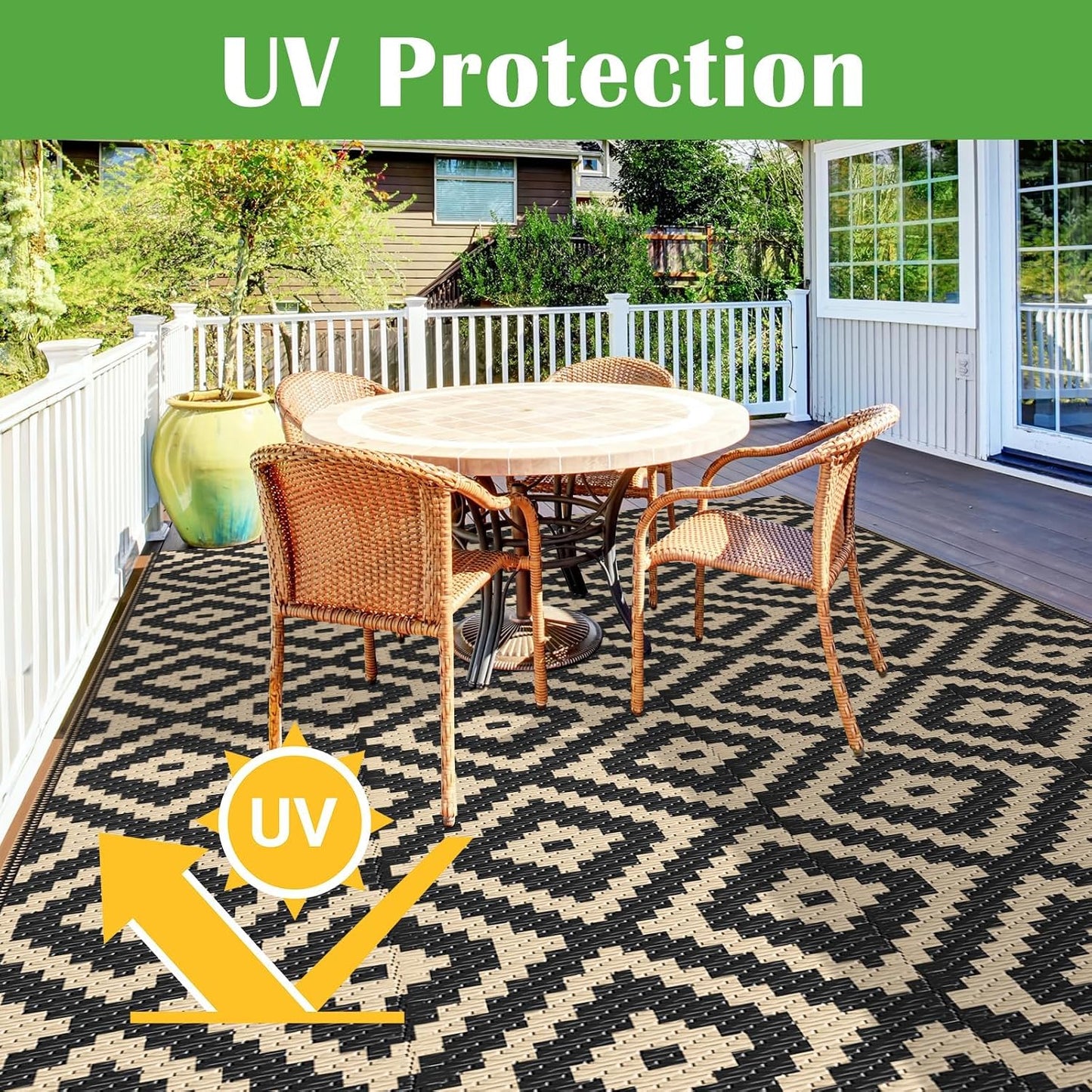 Alfombra impermeable exterior 6x9ft reversible negro beige