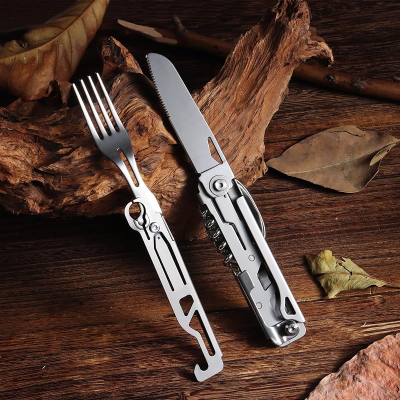 Juego 6en1 acero inox cubiertos plegables para campamento