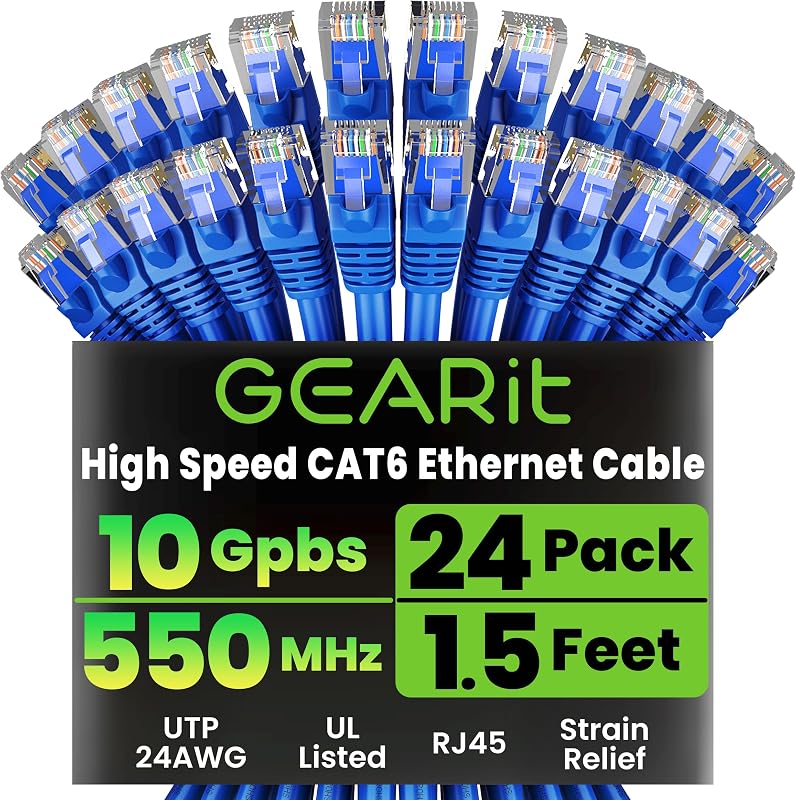Pack 24 Cables Ethernet Cat6 1.5pies RJ45 Dorados 10Gbps