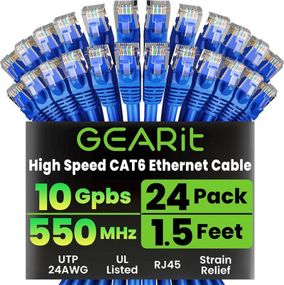 Pack 24 Cables Ethernet Cat6 1.5pies RJ45 Dorados 10Gbps