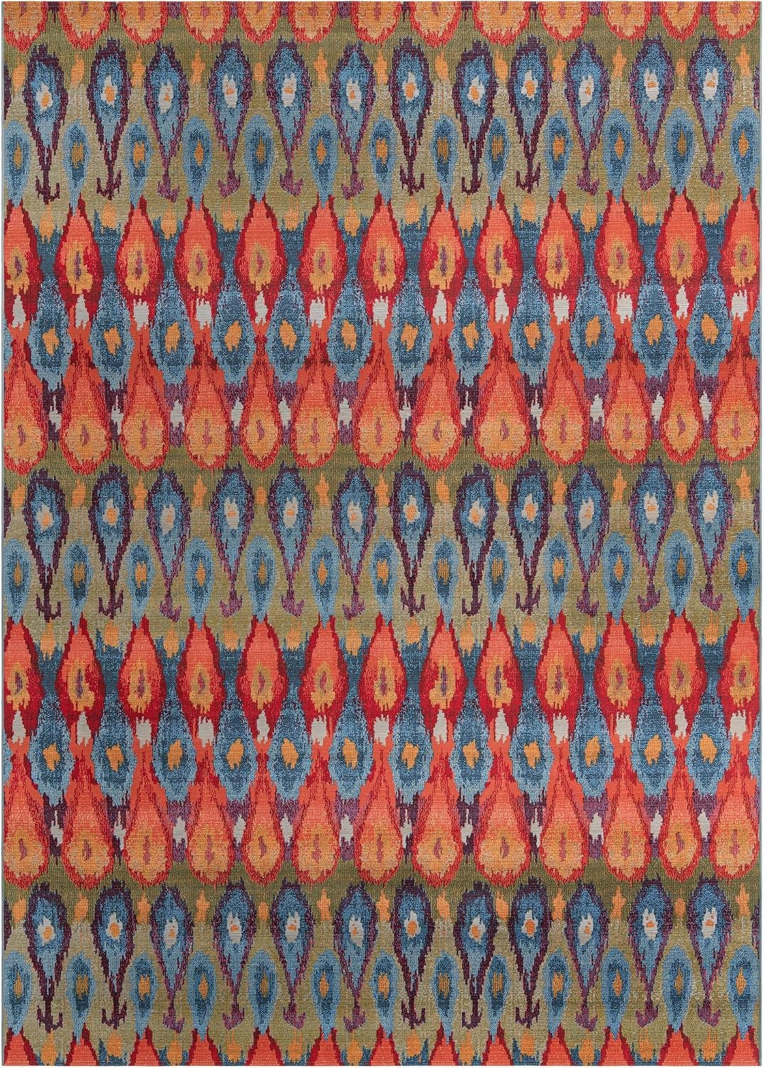 Alfombra rectangular ikat 10x14pulg multi/borgoña