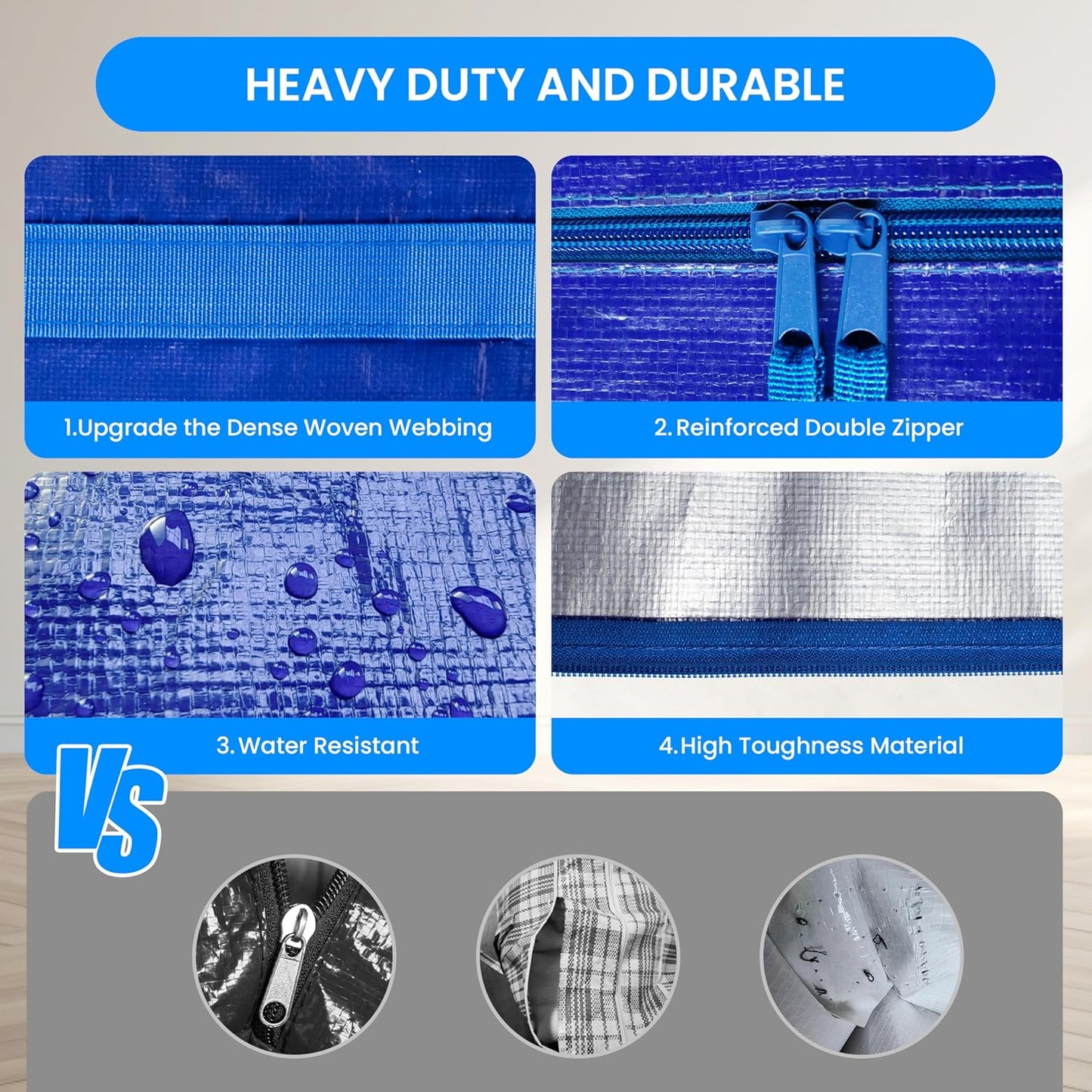 10 Pzas Bolsas Mudanza Resistentes con Cremallera Azul