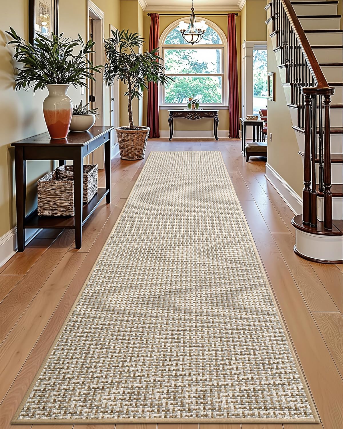 Alfombra pasillo 2x7ft antiderrap parte goma beige y blanco