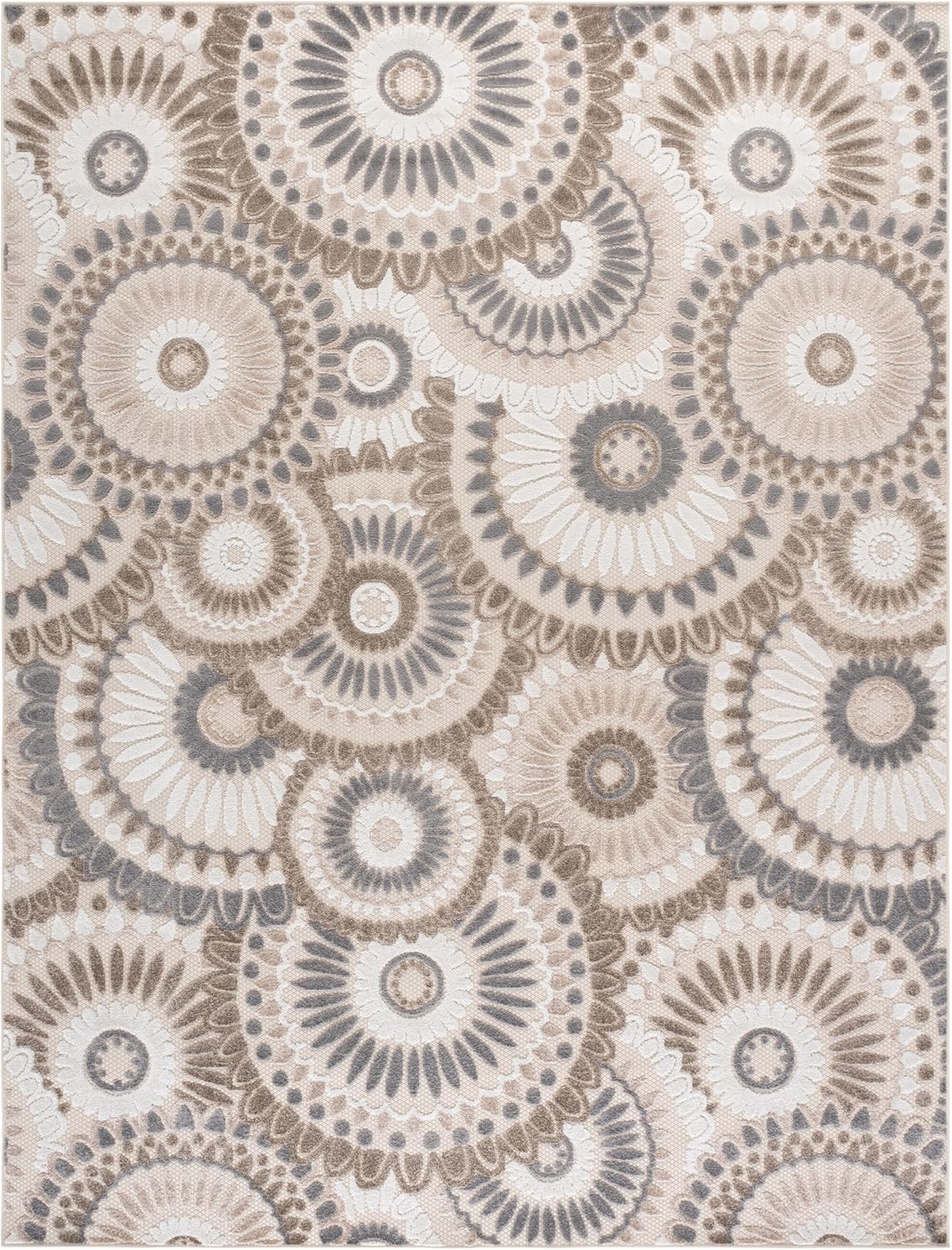 Alfombra exterior lavable 6'7"x9' gris y marfil CBN382F