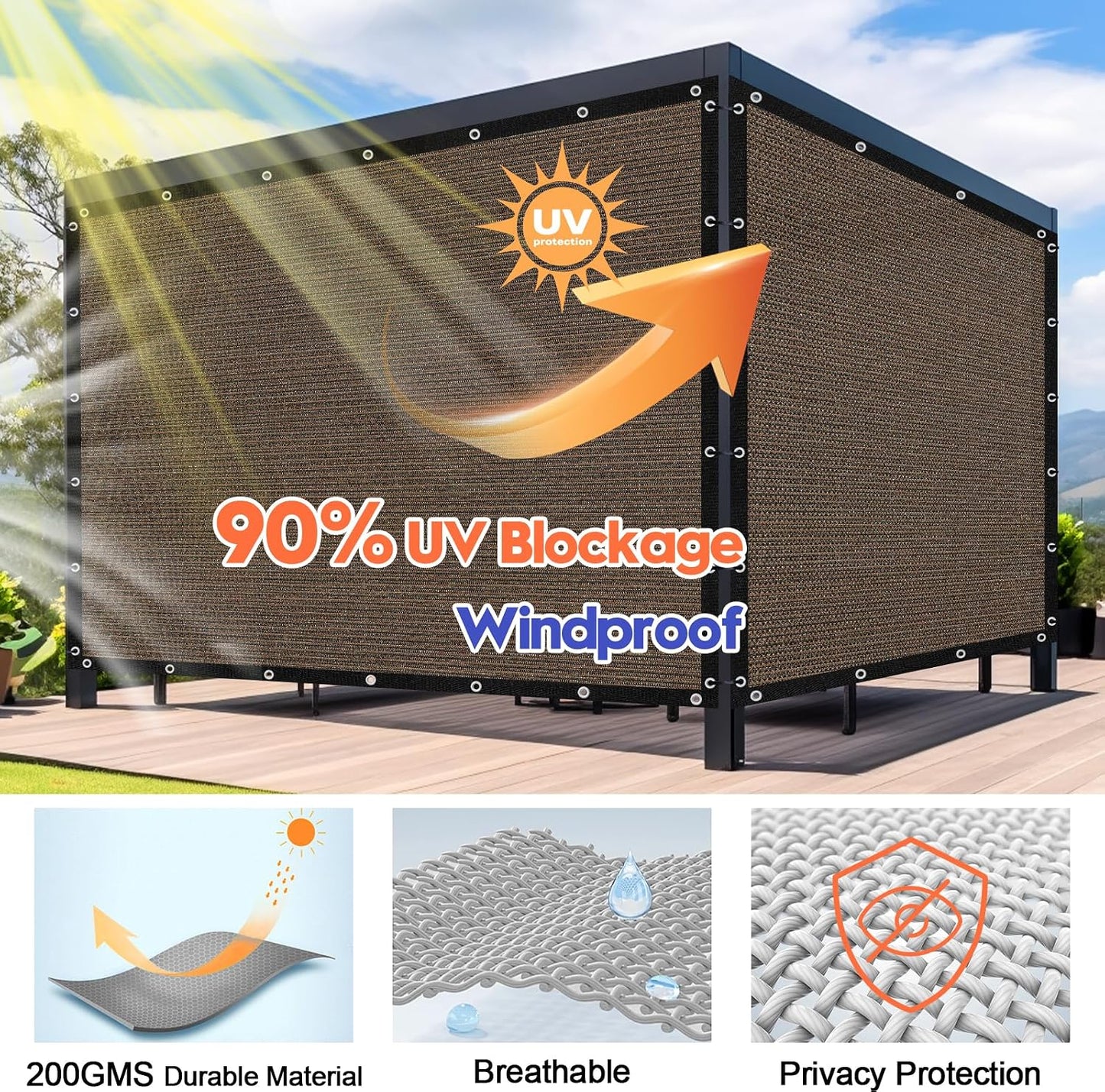 Tela sombra solar 12x12ft 90% para patio moca bloqueo UV