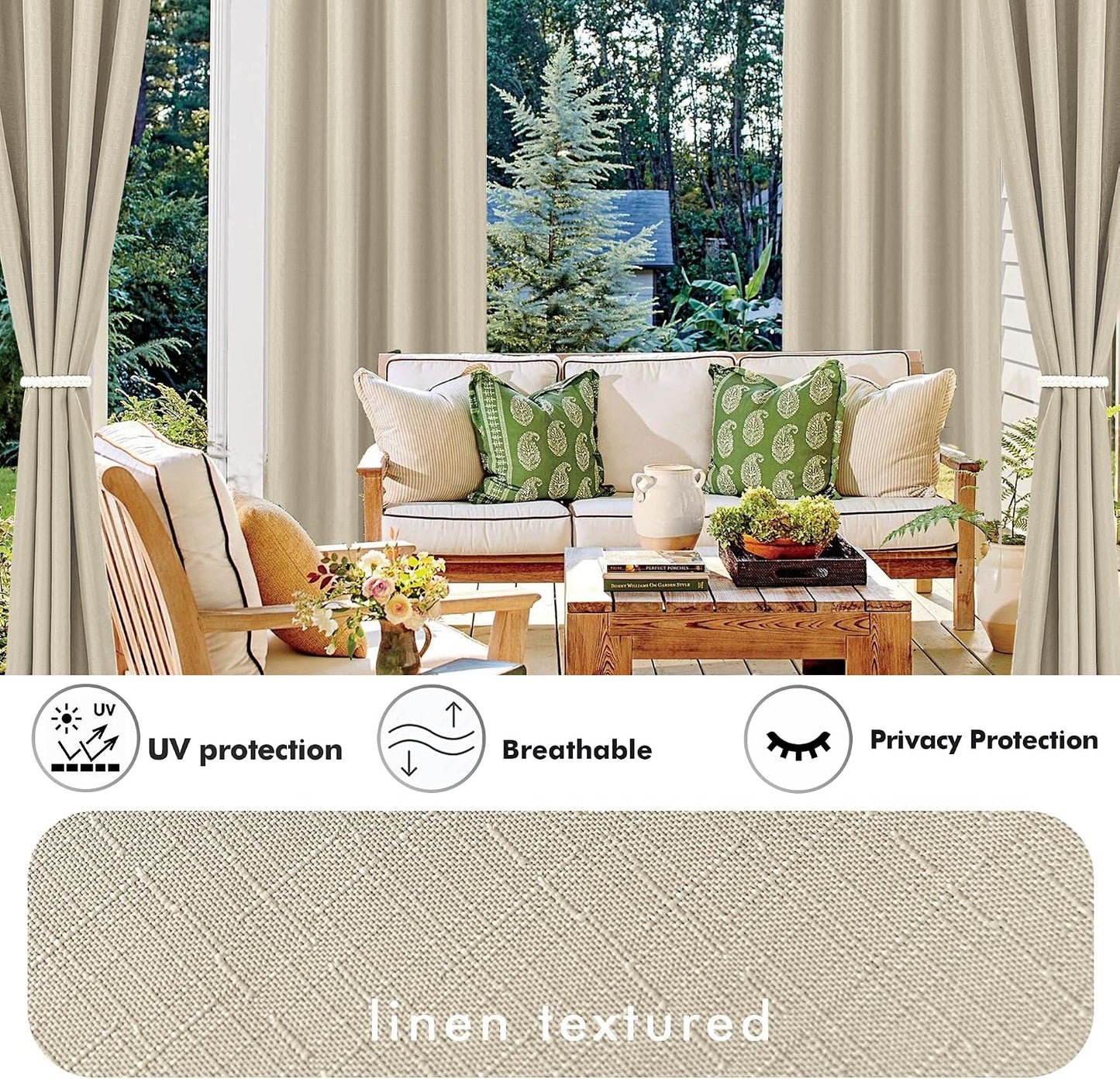 6 Cortinas Lino Impermeables Exteriores 54x84pulg