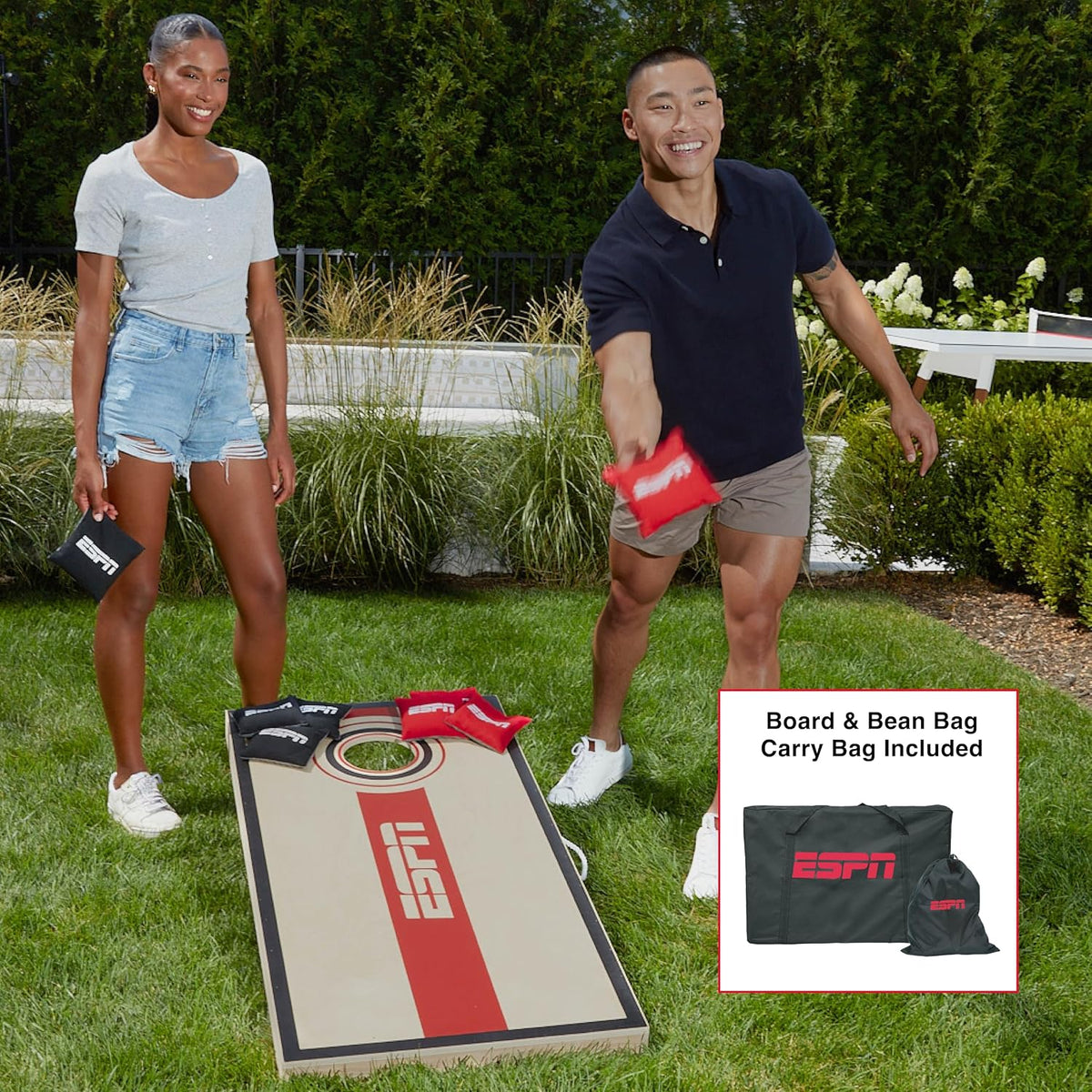 Set Mesa Cornhole Madera con Bolsas y Maleta de Viaje