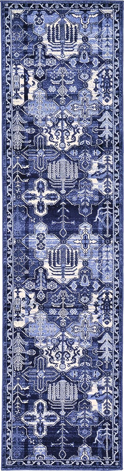 Alfombra Patchwork Vintage 2x7ft x 10ft Azul/Marfil