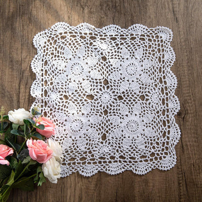 Mantel cuadrado algodón ganchillo 14x14pulg blanco