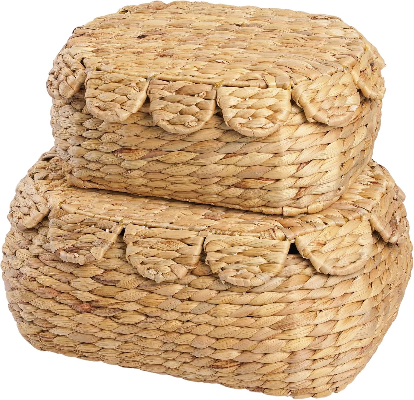 Cestas mimbre redondas con tapa tejida decorativa