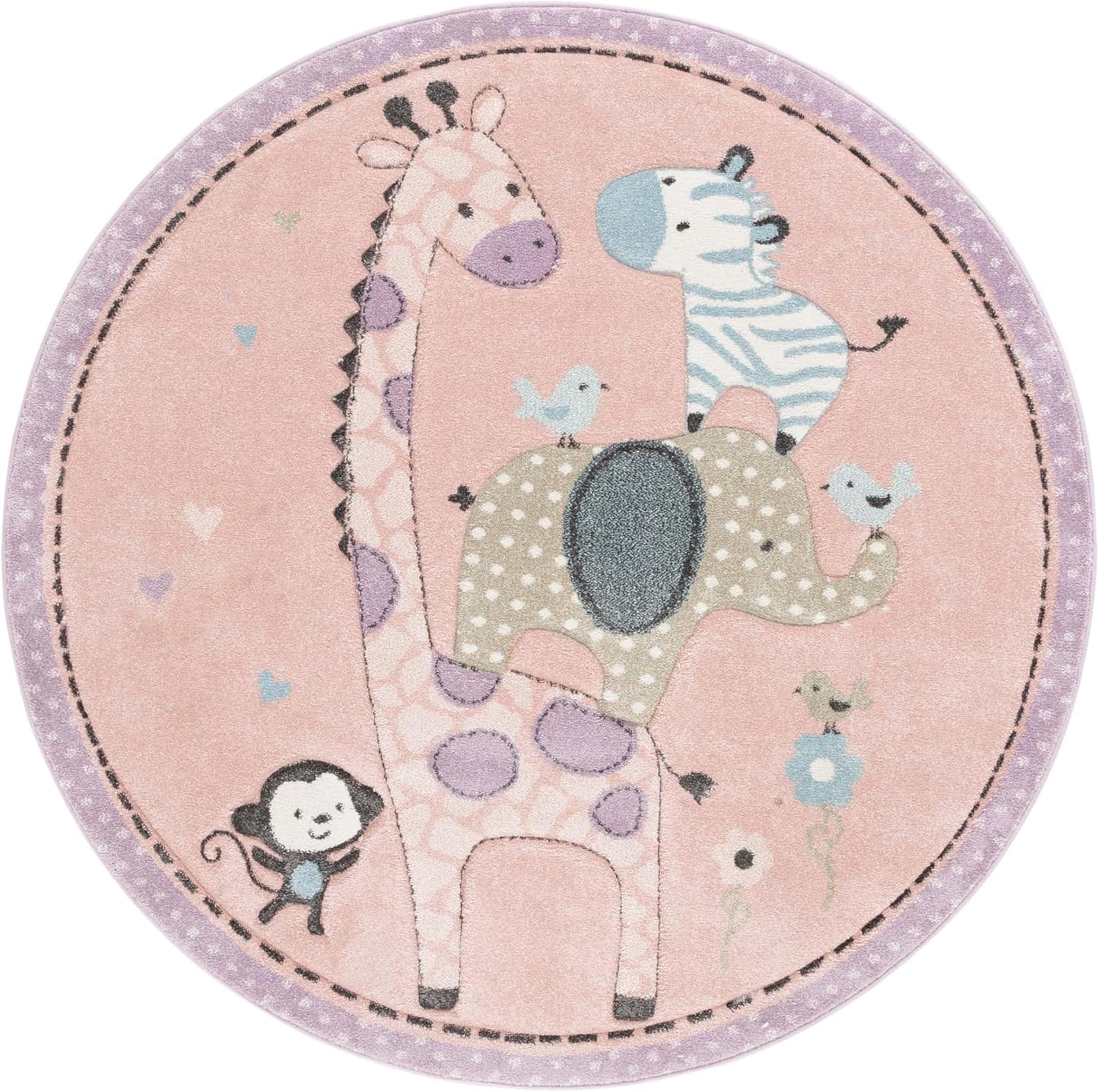 Alfombra redonda para niños diseño geométrico rosa suave