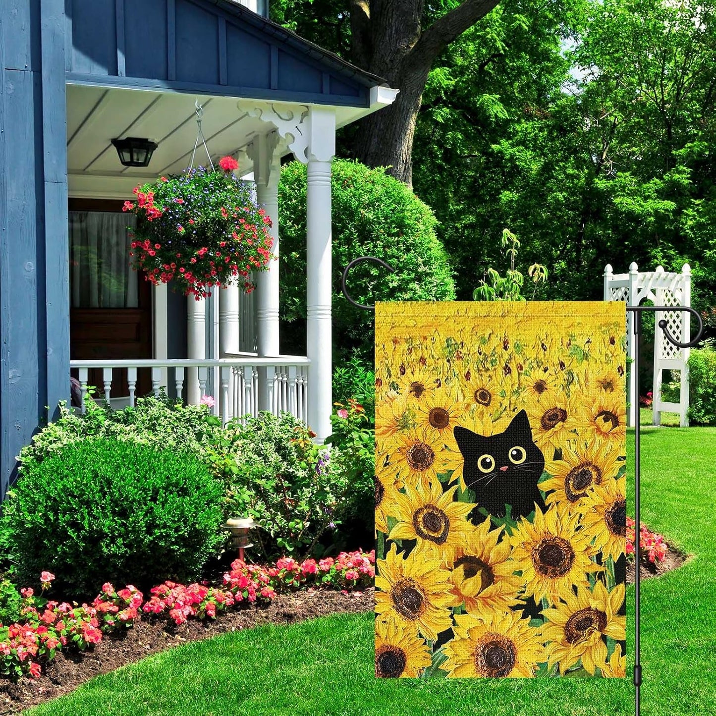 Bandera jardín gato 12x18pulg doble cara arpillera girasol