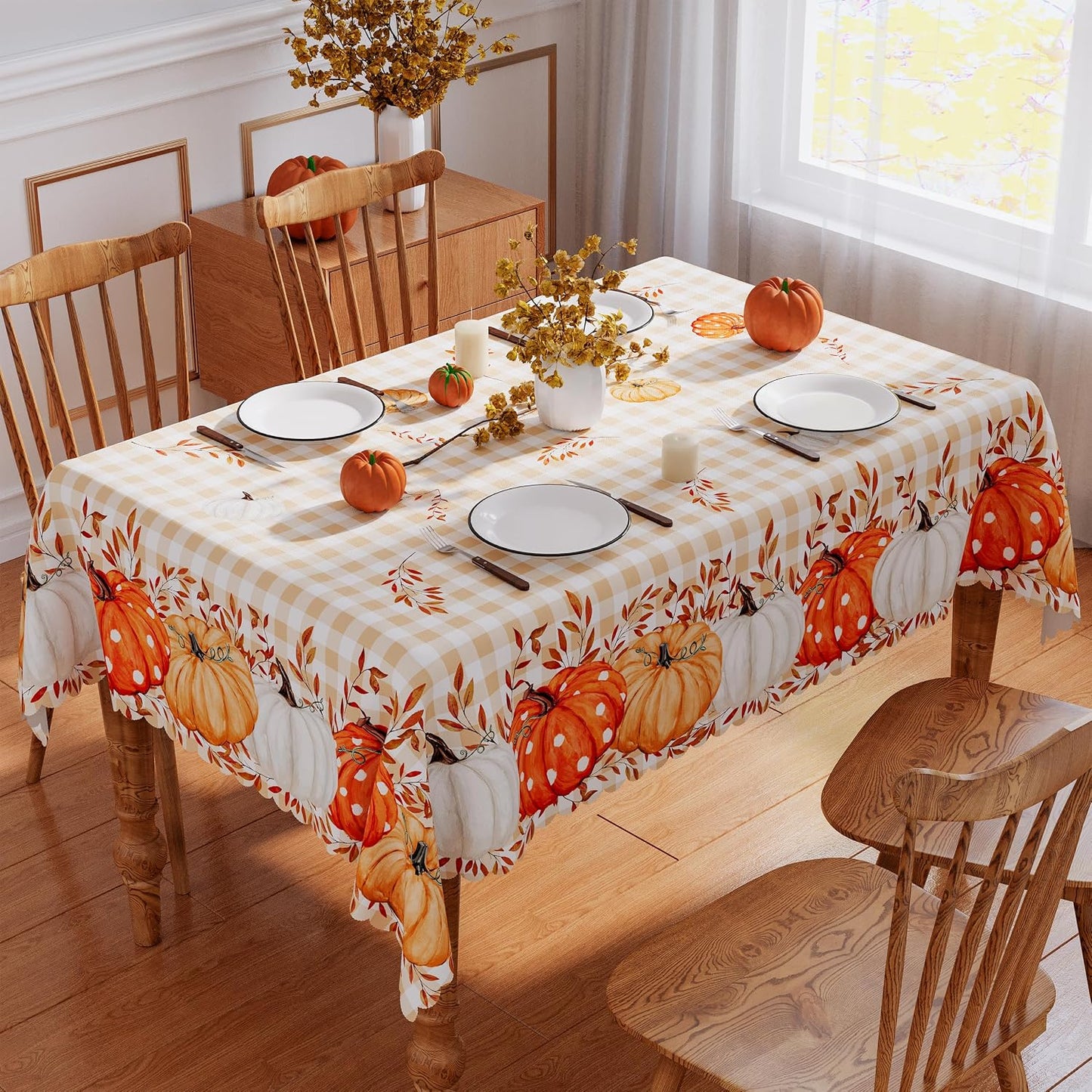 Mantel cuadrado 60x60pulg naranja festoneado impermeable
