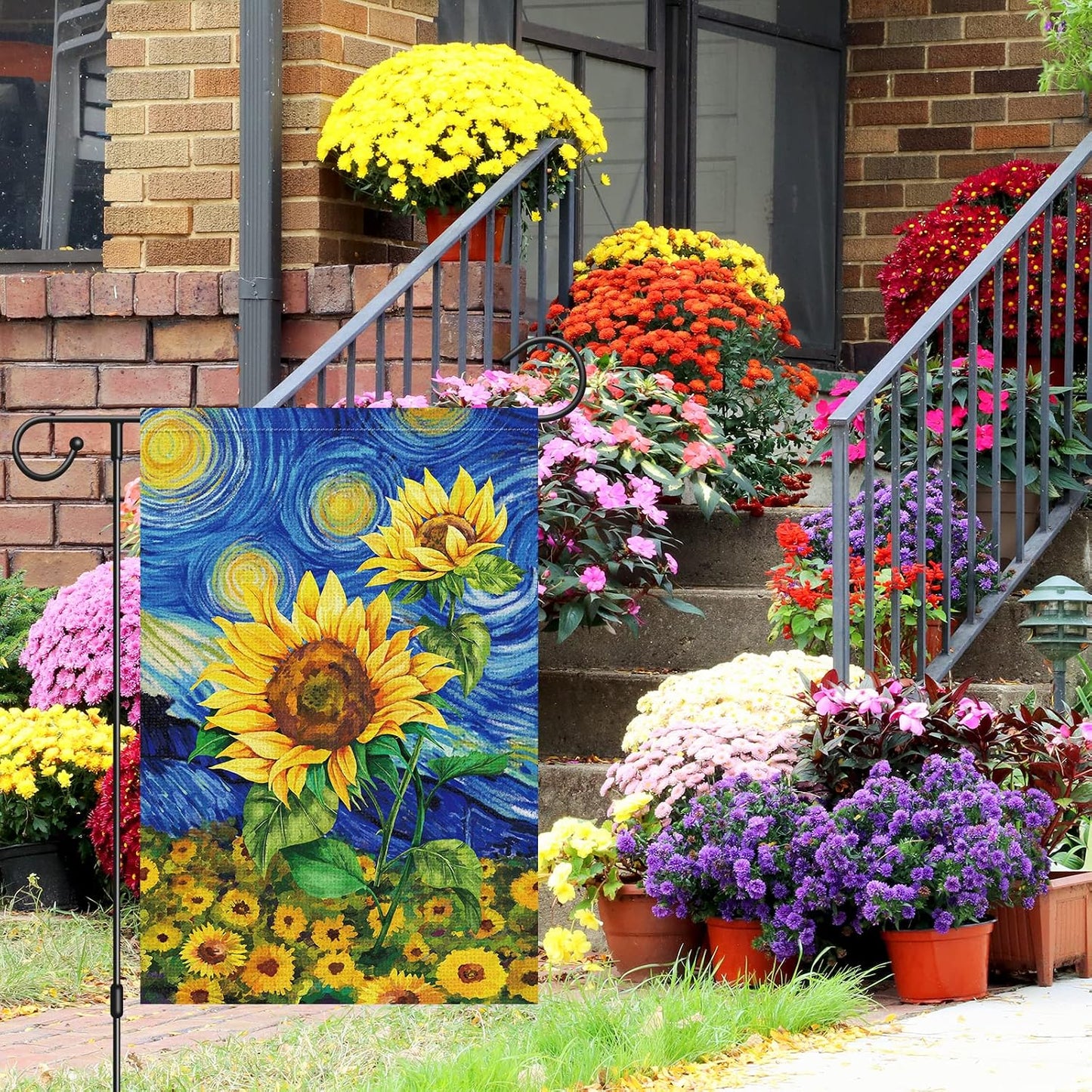 Bandera jardín girasoles 12x18pulg arpillera doble cara