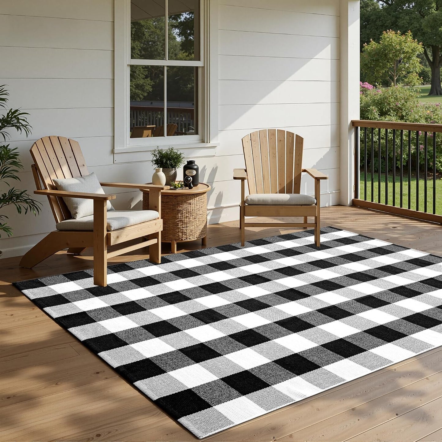 Alfombra cuadros 5x7ft algodón tejida a mano para interior