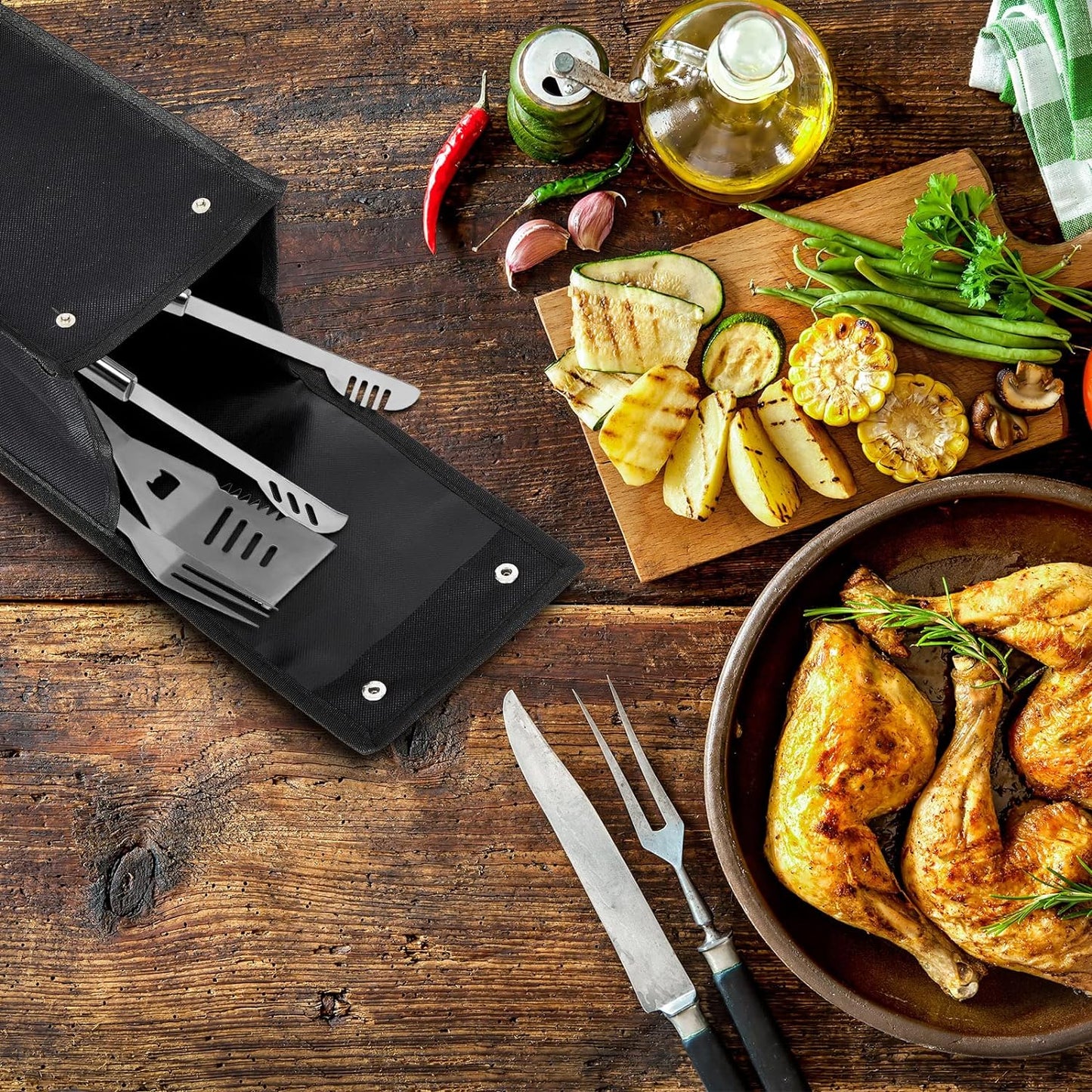 Bolsa soporte utensilios barbacoa herramientas