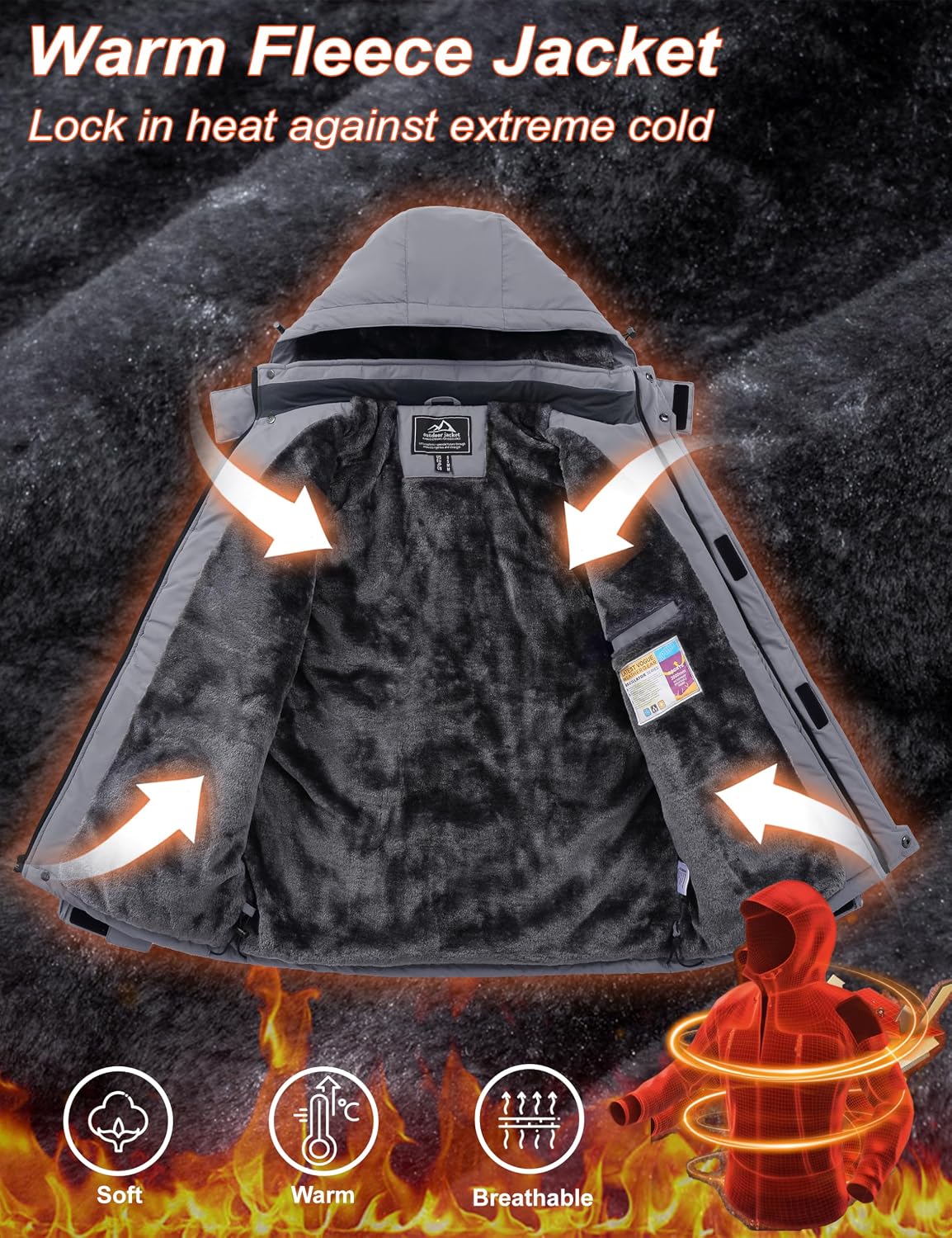 Abrigo invierno hombre impermeable forro polar capucha