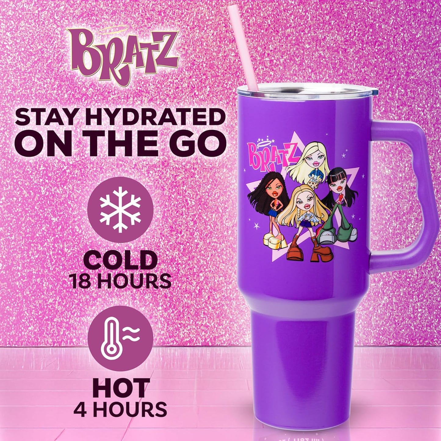 Vaso acero inox Bratz con asa pajilla 1180ml