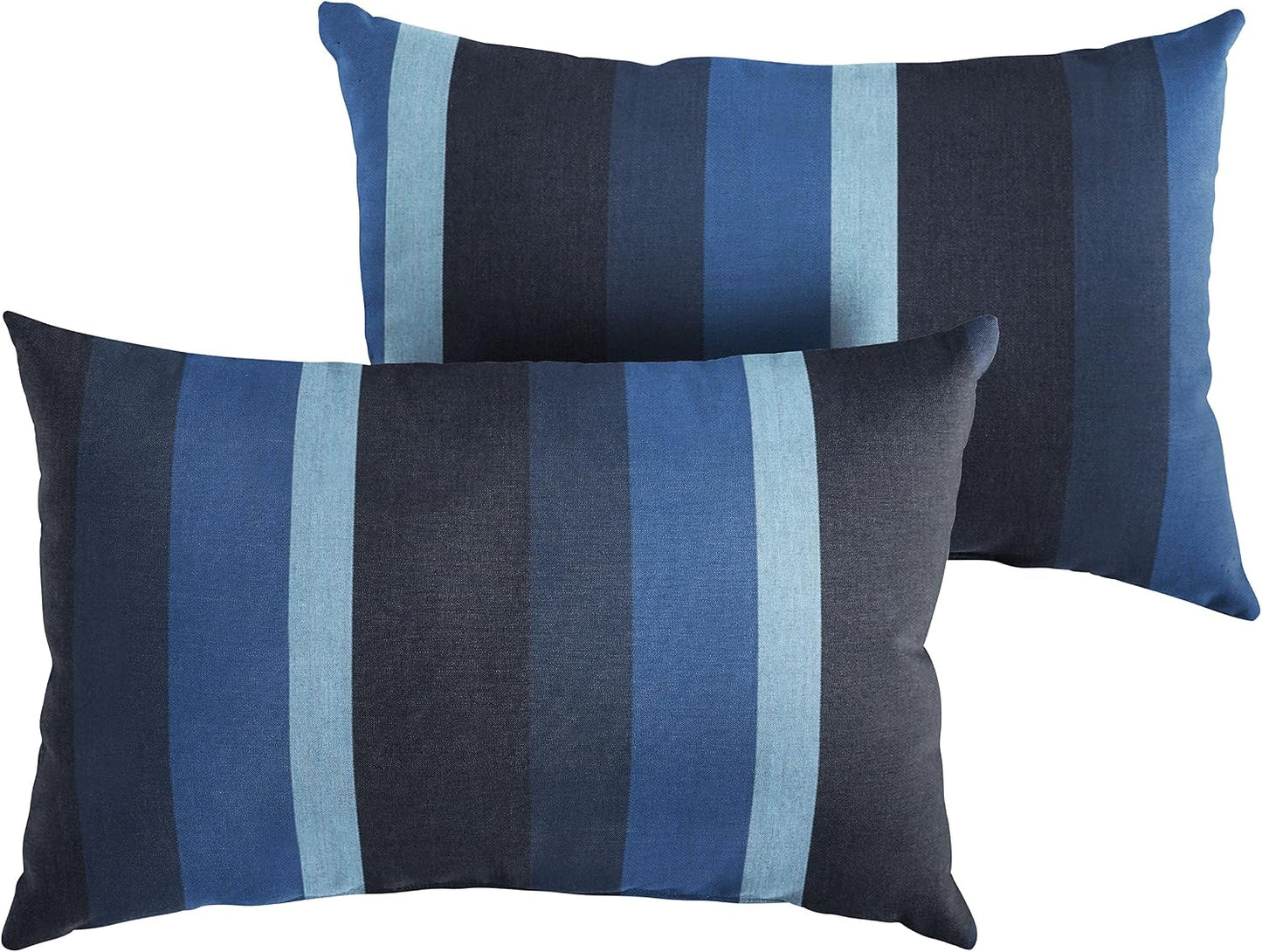 2 Pzas Almohadas Lumbares Sunbrella 12x18 Rayas Azules