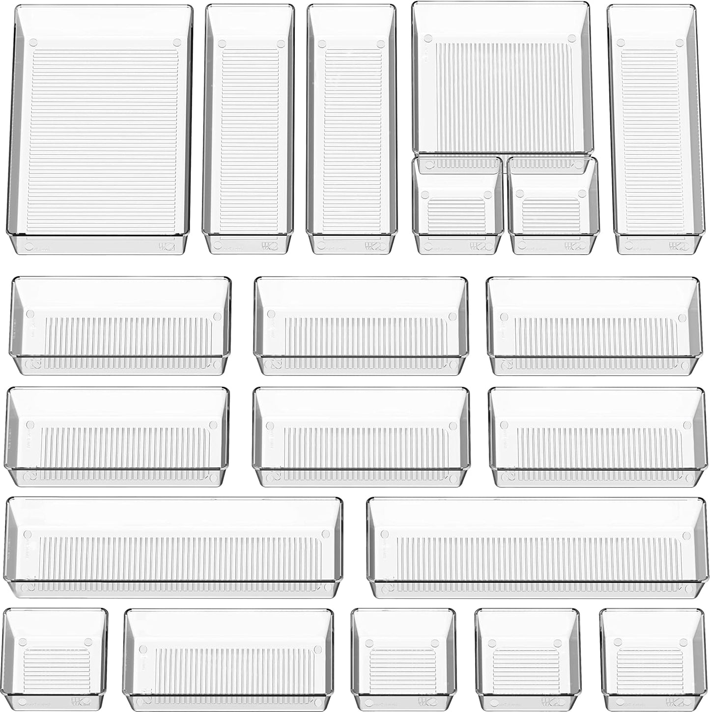 Set 20 organiz. cajones plástico transparente 5 tamaños