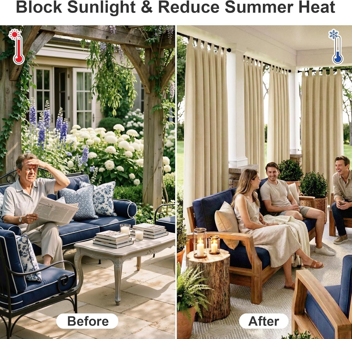 Cortinas impermeables para exteriores bloquean luz solar
