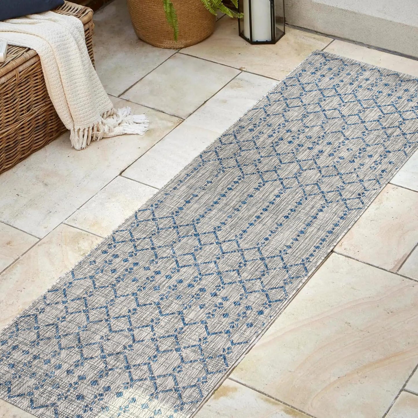 Tapete marroquí Ourika 2x8ft gris/azul