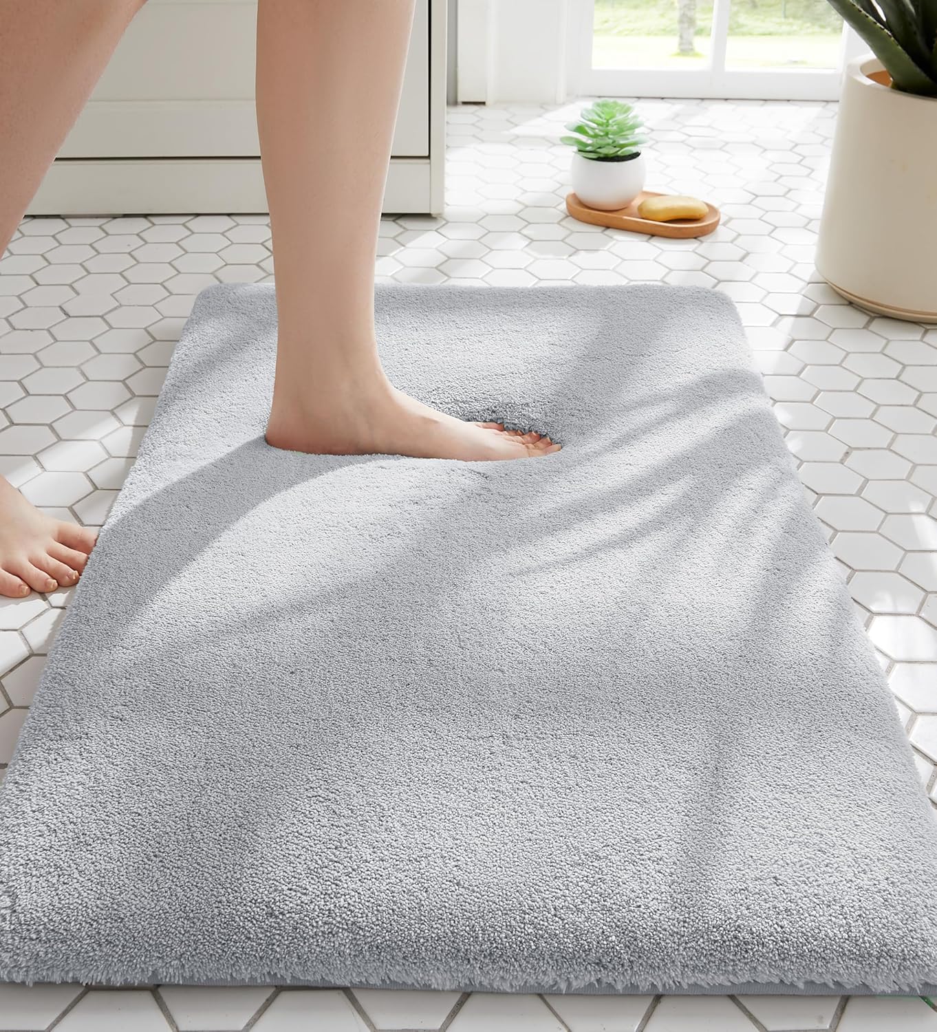 Alfombra baño 32x20 gris claro espuma elástica antiderrap