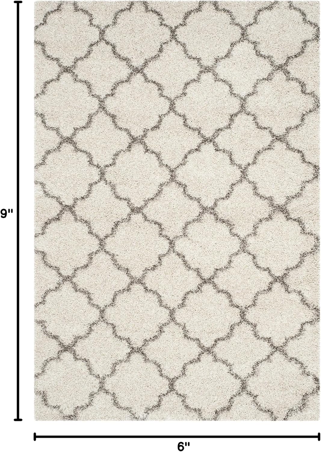 Alfombra 6x9pulg marfil gris diseño enrejado marroquí