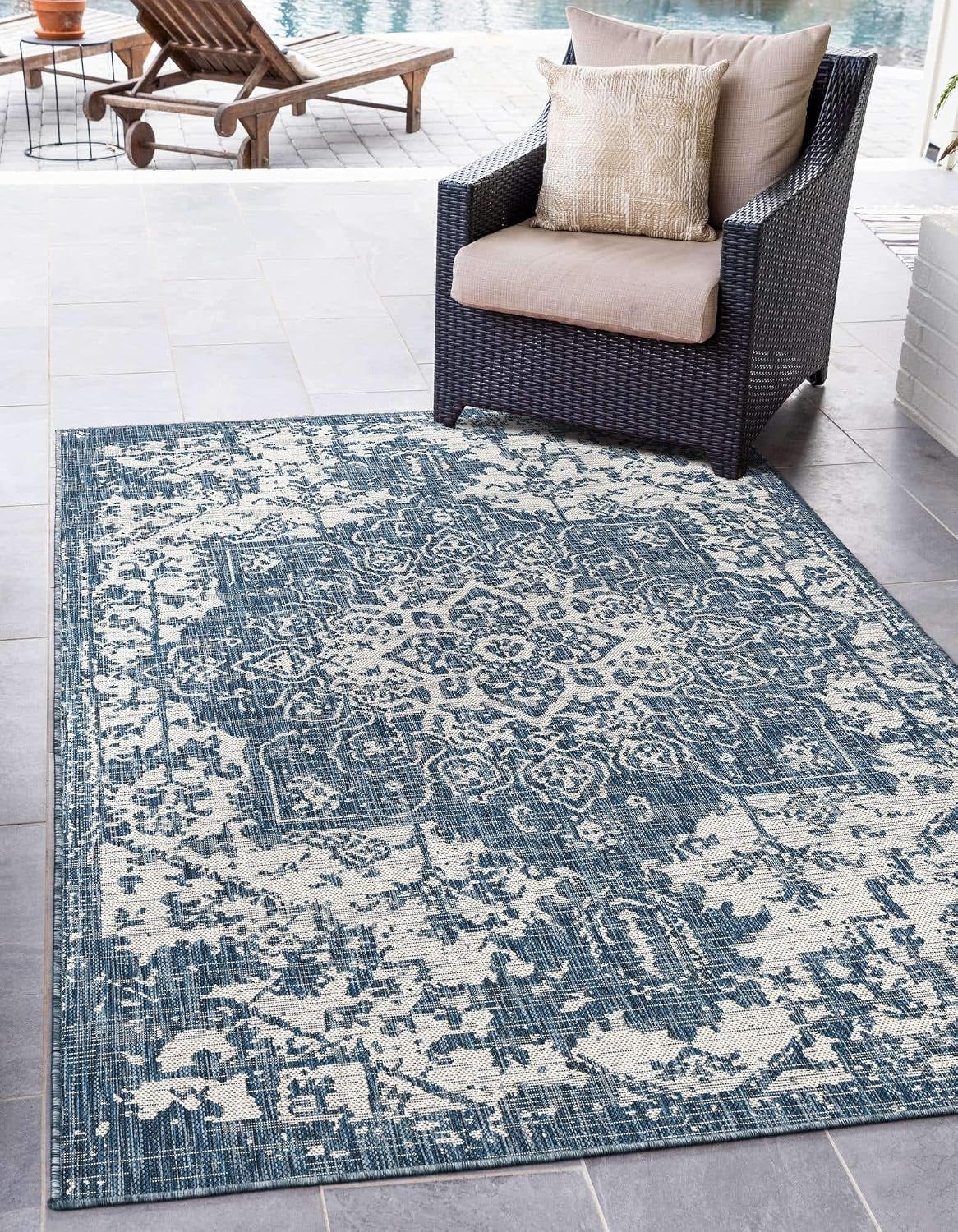 Alfombra área Dubái 3x5" Rectángulo Azul/Marfil