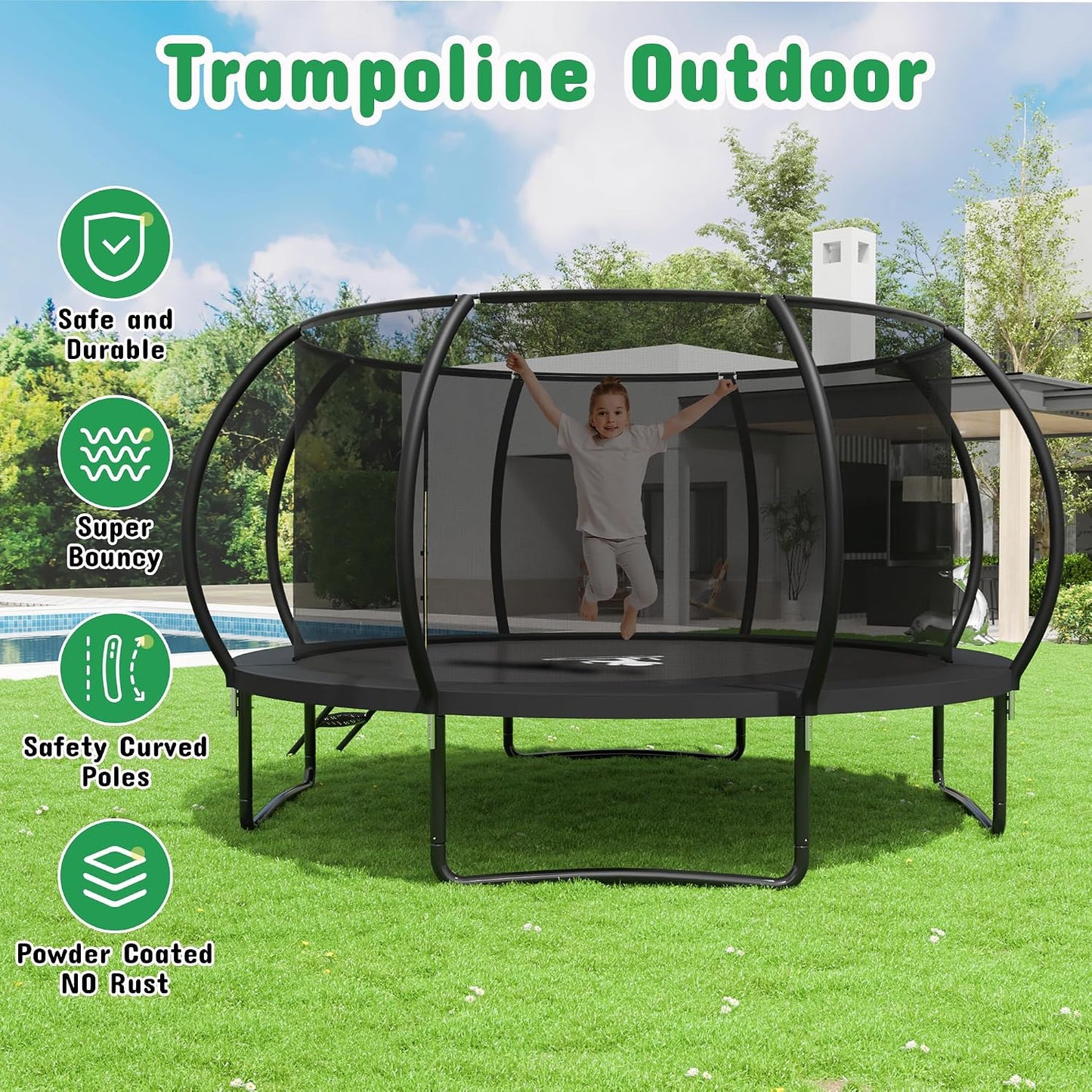 Trampolín exteriores 10-16ft red seguridad resorte ASTM