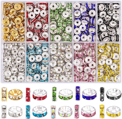 600 Pzas Cuentas Espaciadoras 8mm 10 Colores Cristal Strass