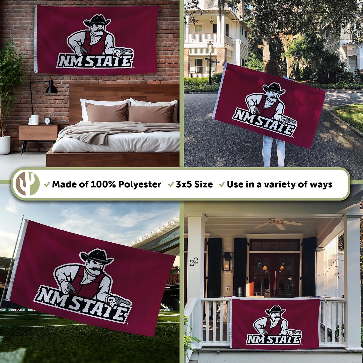 Bandera NMSU 3x5ft tela poliéster interiores exteriores