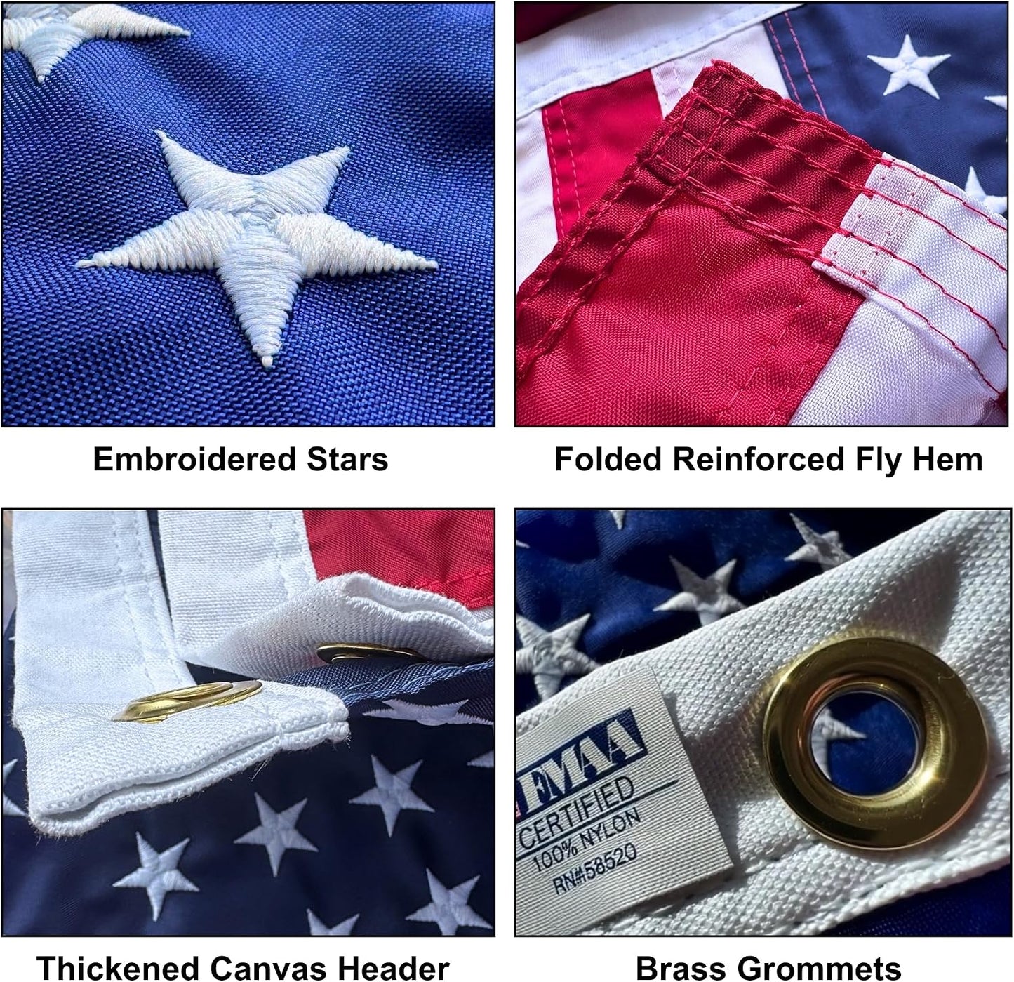 Bandera EE.UU. 2.5x4ft nailon 210D estrellas bordadas