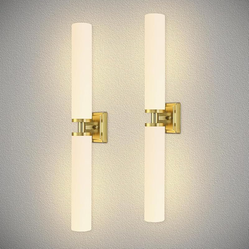 2 Apliques Pared Dorados 32" Vidrio Esmerilado