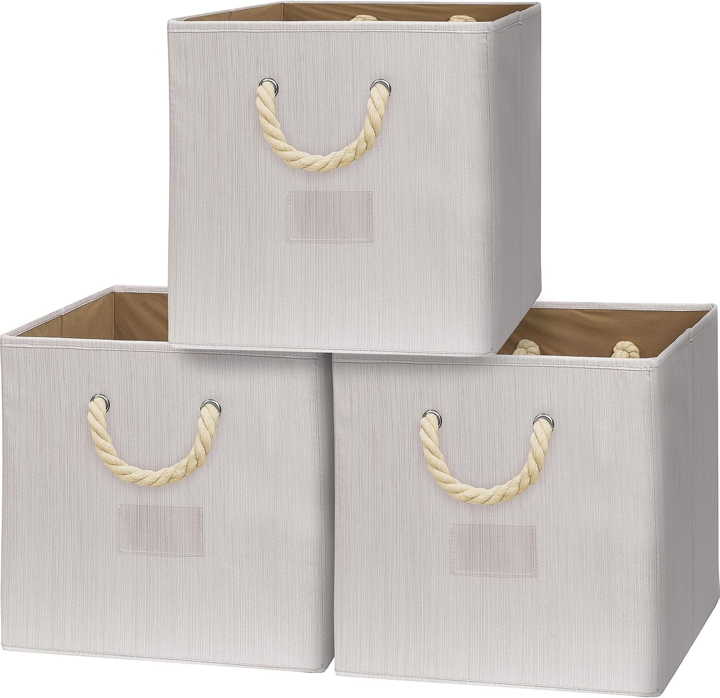 Cubo almacenamiento 13pulg asas trenzadas set 3 color marfil