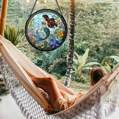 Atrapasoles vidrio manchado Sirena Azul Claro decoración hogar