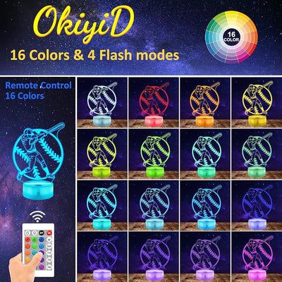 Lámpara 3D béisbol con control 16 colores para niños
