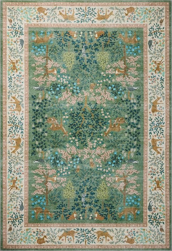Alfombra área CNP-02 7'6"x9'6" floral verde sala comedor