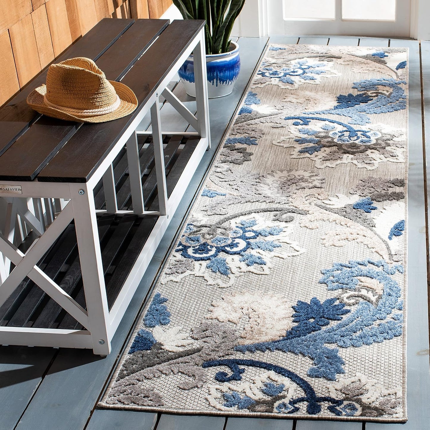 Alfombra exterior lavable 2.2x13ft gris y azul CBN305F