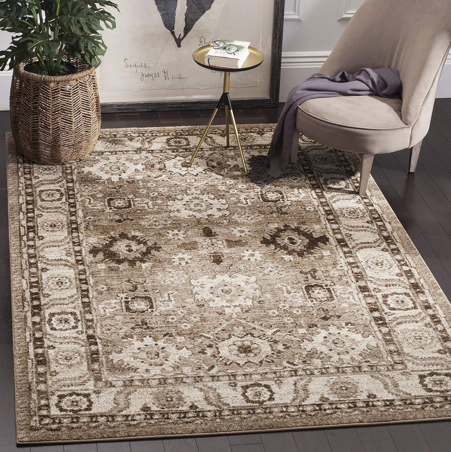 Alfombra cuadrada 3ft gris pardo diseño persa sala dormitorio