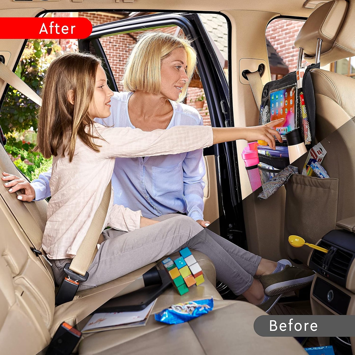 Organiz. asiento trasero coche con soporte tablet 9