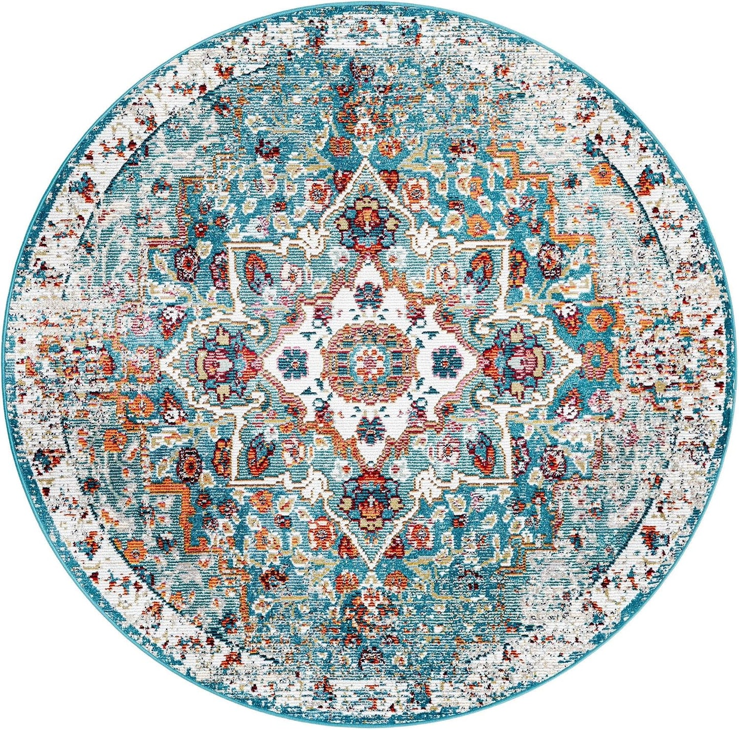 Alfombra redonda unicornio 5'3" turquesa/negra