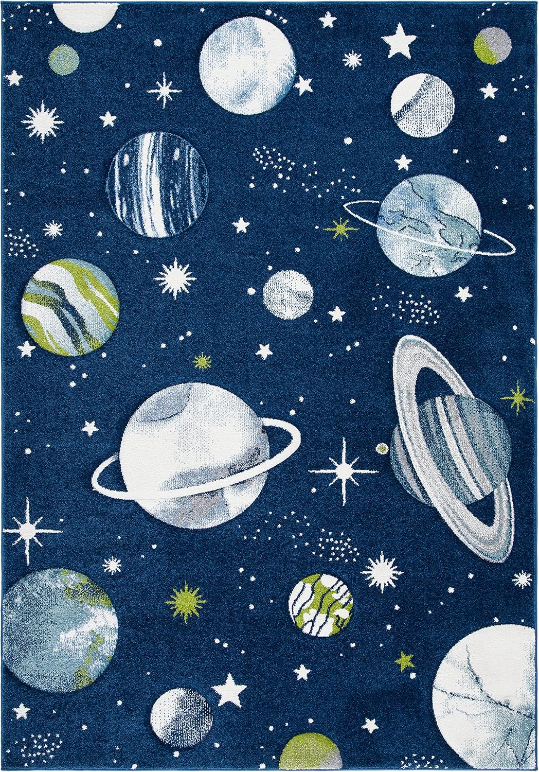 Alfombra decorativa para niños 2x3ft azul marino y marfil
