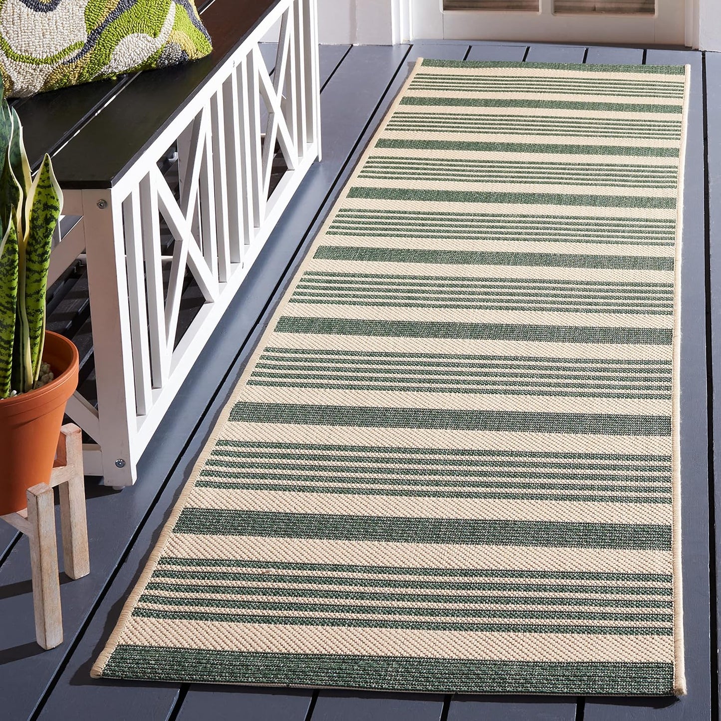 Alfombra exterior lavable 2.3x22ft beige y verde