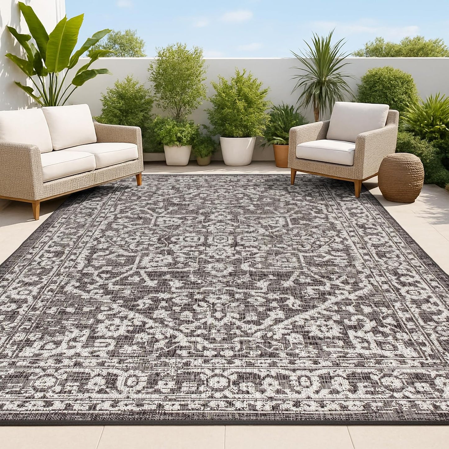 Alfombra medallón bohemio negro/gris 3x5"