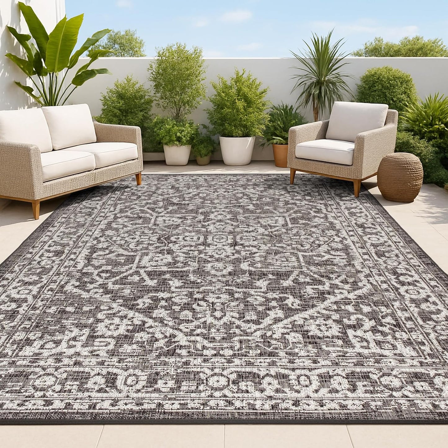 Alfombra Boho Medallion 4x6ft Texturizado Negro/Gris