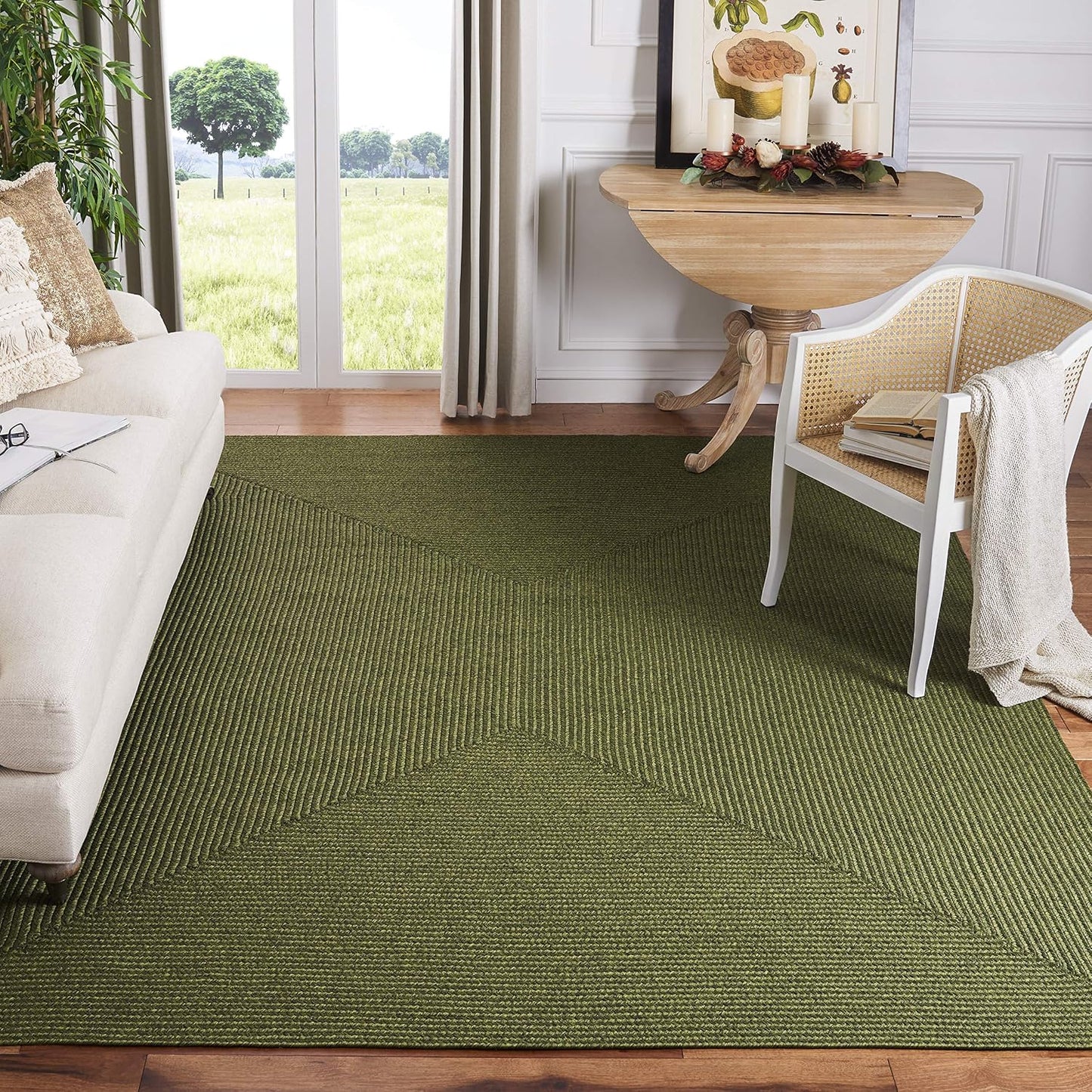 Alfombra lavable exterior trenzada 4ft2 verde reversible