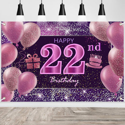 Pancarta feliz cumpleaños 22 para niña fiesta rosa