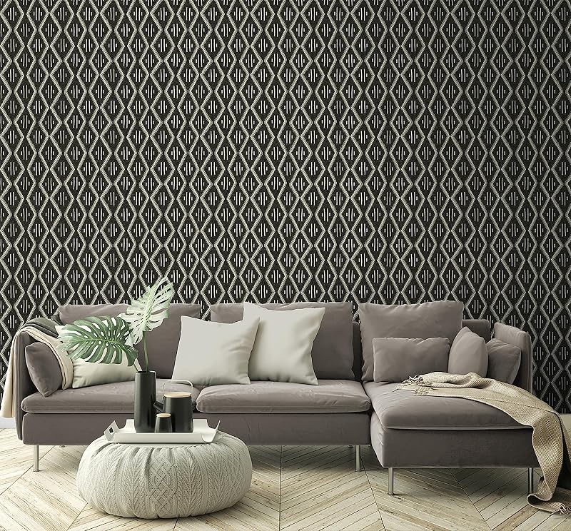 Papel tapiz autoadhesivo a rayas moderno negro 30.75ft²