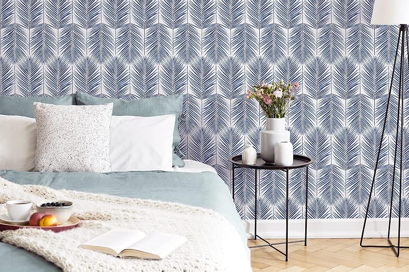 Papel pintado hojas palma azul despegar pegar